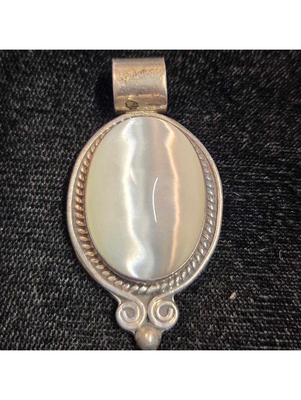 White Iridescent Stone Pendant Sterling Silver